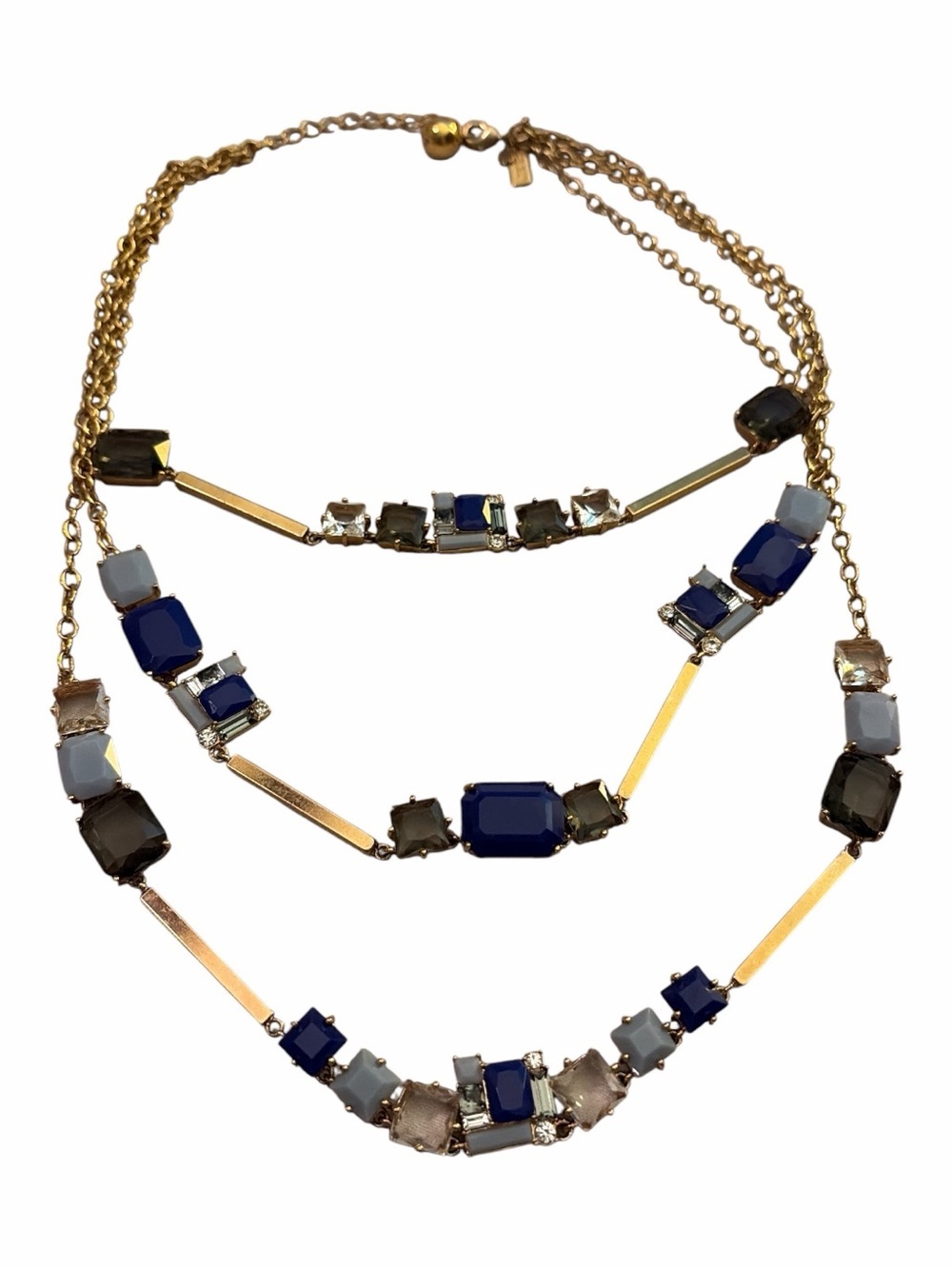 Kate Spade New York Triple Strand Statement Necklace Blue Gray Crystal Gold Tone